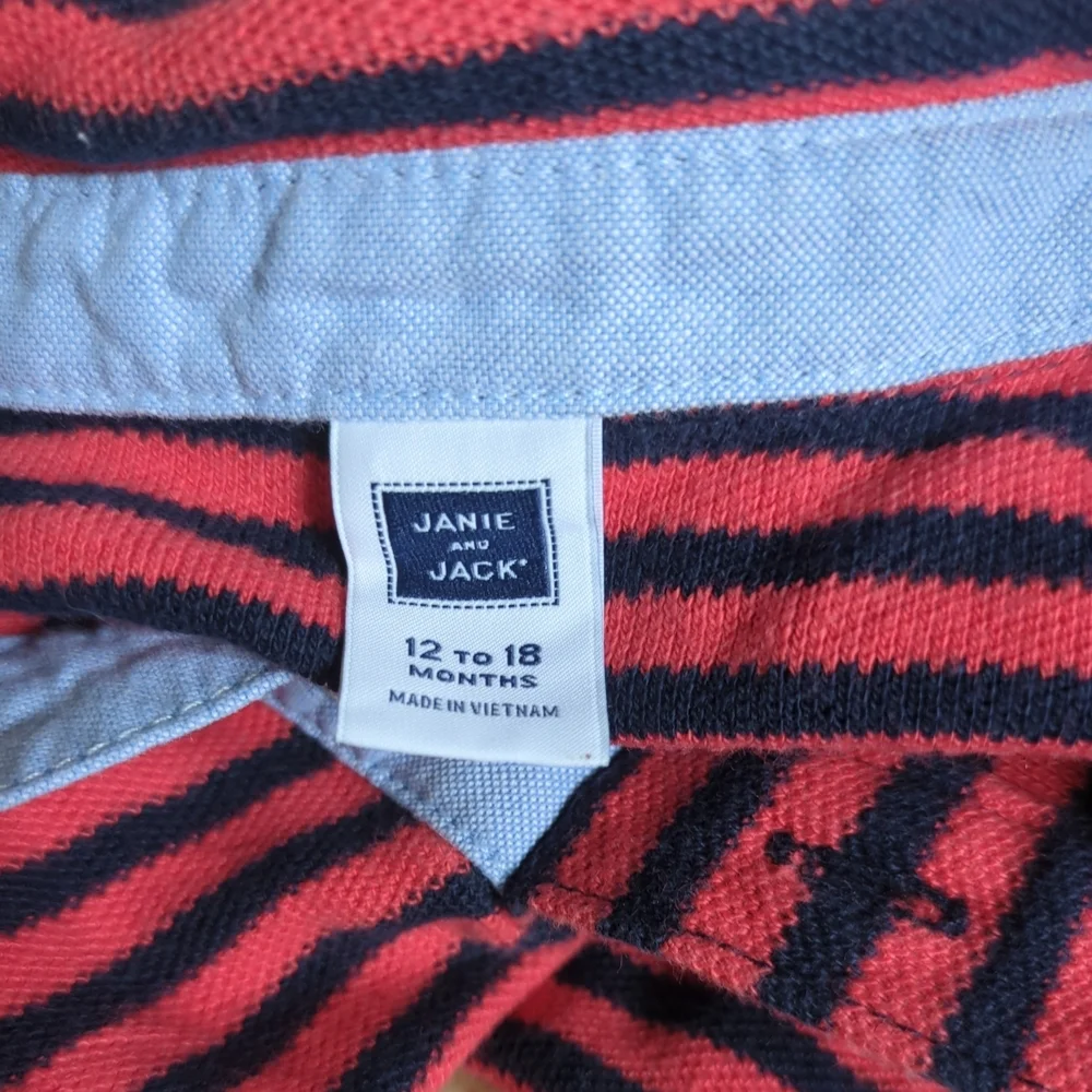 Janie and Jack Striped Pique Polo Crimson Stripe‎ Size 12-18 months - Picture 6 of 7